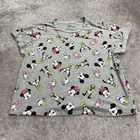 Disney Mickey Mouse Graphic T-Shirt Womens 2X GrayCrew Neck Short Sleeve Tee Top - Picture 1 of 11